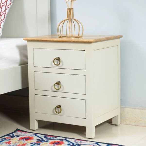 Wooden Bedside Table - Milky White